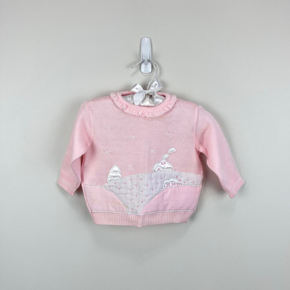 Vintage Kids Exchange Pink Ruffle Snow Day Sweater 6 Months